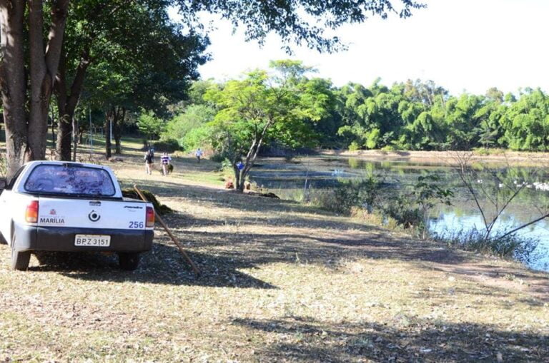 Em Marília, lago no jardim Aquarius passa por remoção de algas e reforma