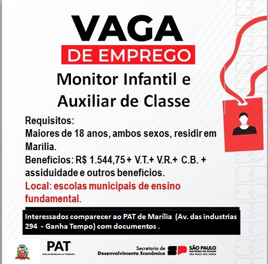 Marília abre 200 vagas para monitor infantil