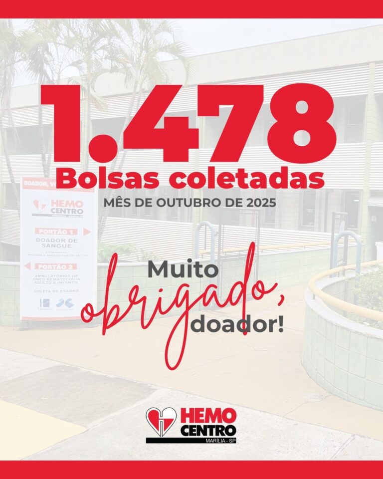 Hemocentro de Marília coleta 1.478 bolsas de sangue em outubro