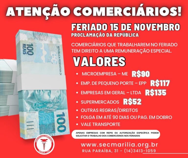 Comerciário deve receber indenização pelo trabalho no feriado