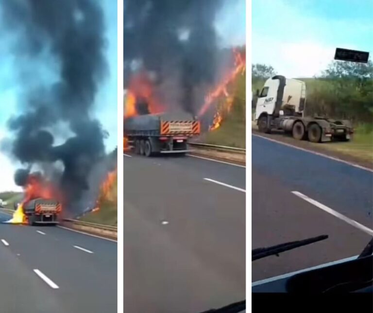 URGENTE: Carreta bi-trem pega fogo e interdita trecho da SP-255 entre Jaú e Barra Bonita; pista já está liberada
